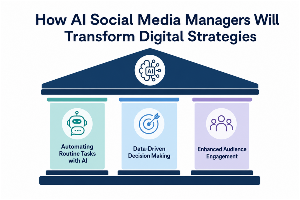 Framework diagram outlining the components discussed in “How AI Social Media Managers Will Transform Digital Strategies”.